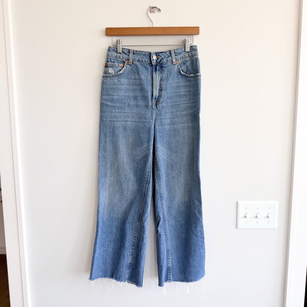 Topshop Moto Barrel Side Stripe Raw Hem Jeans 30